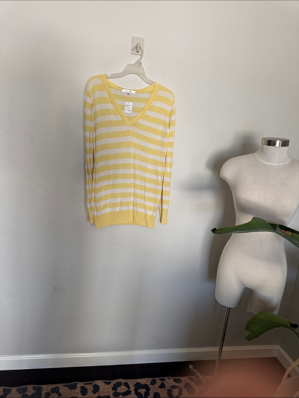 Old Navy Yellow and White Striped V-Neck Sweater